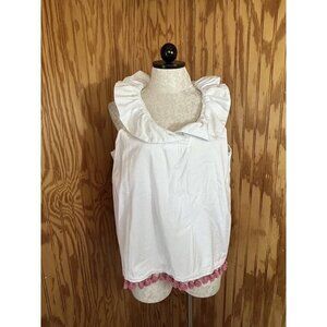 Elizabeth Wilson Top Womens Pink Pom Pom Solid White Thick Knit Sleeveless XXL